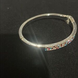 New Elegant Marlyn Schiff Silver Hinge Cuff Bracelet with Multicolor Stones